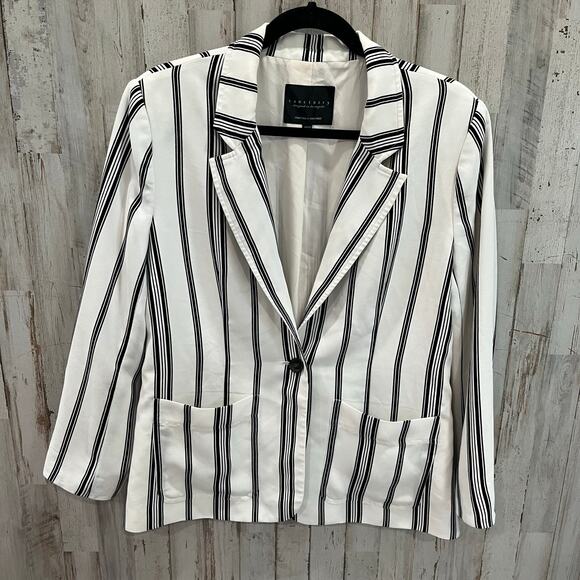Sanctuary White Stripe One Button Blazer Jacket Two Pockets Womens Size Medium - Picture 1 of 8